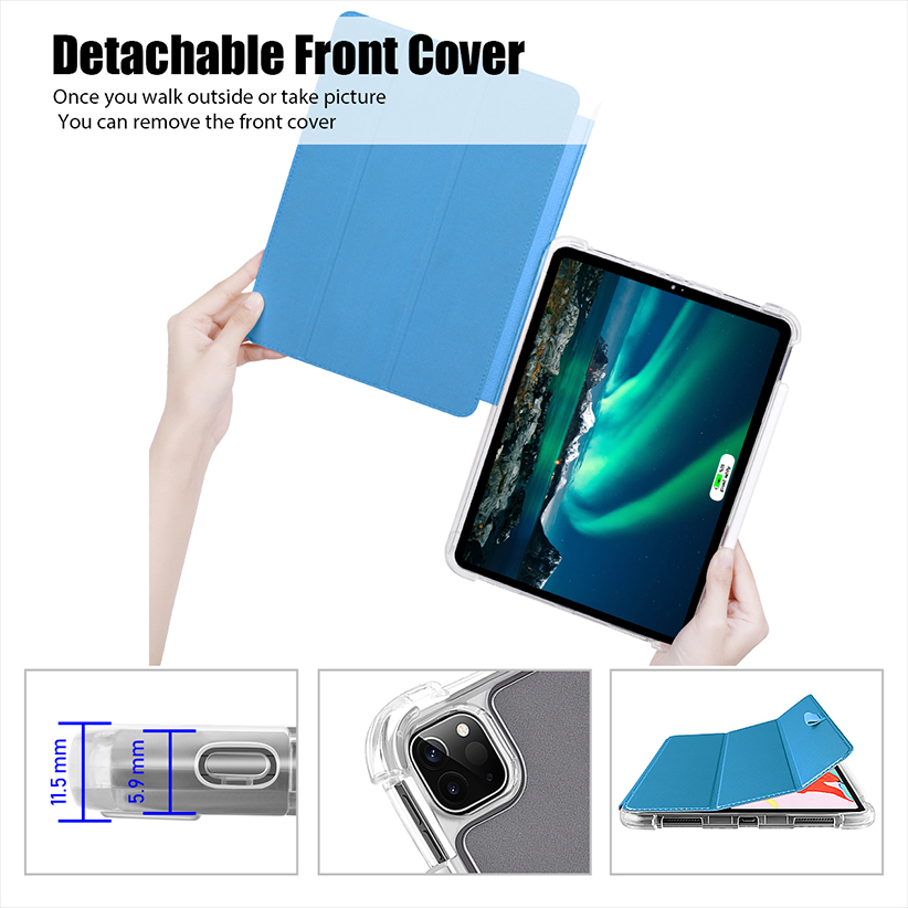iPad Pro 12.9" 2022/ 2021/ 2020/ 2018 Case with Pencil Holder-Smart Stand Protective Heavy Duty Rugged Armor Cover with Auto Wake/Sleep